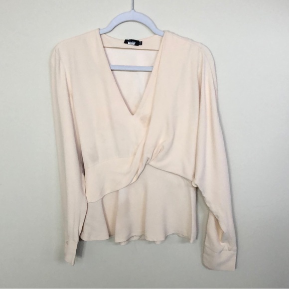ATLEIN Draped Peplum Blouse Asymmetric Cream FLAWS 36/US6 - Picture 2 of 15